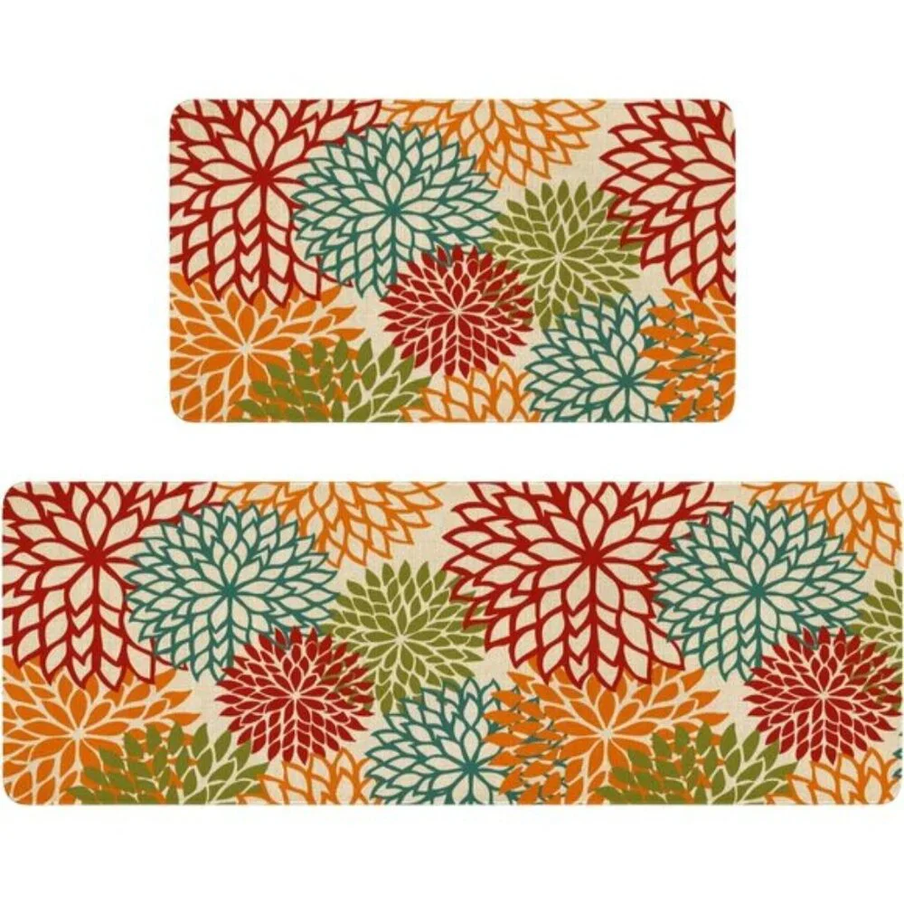 New Set of 2 Tropics Botanical Floral Kitchen Runner Rugs with Rubber Backing
